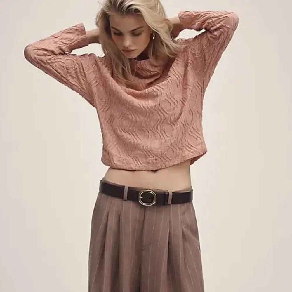 ANTHROPOLOGIE Textured Funnel-Neck Top - Pink Textured Long Sleeve Top